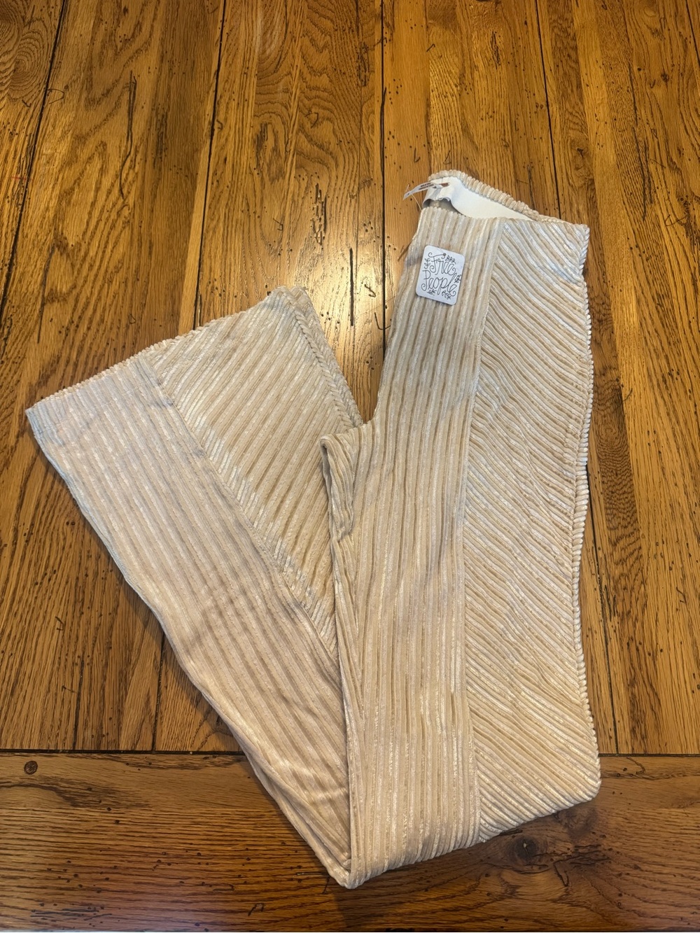 Free People Cream Ribbed Wide Leg Pants